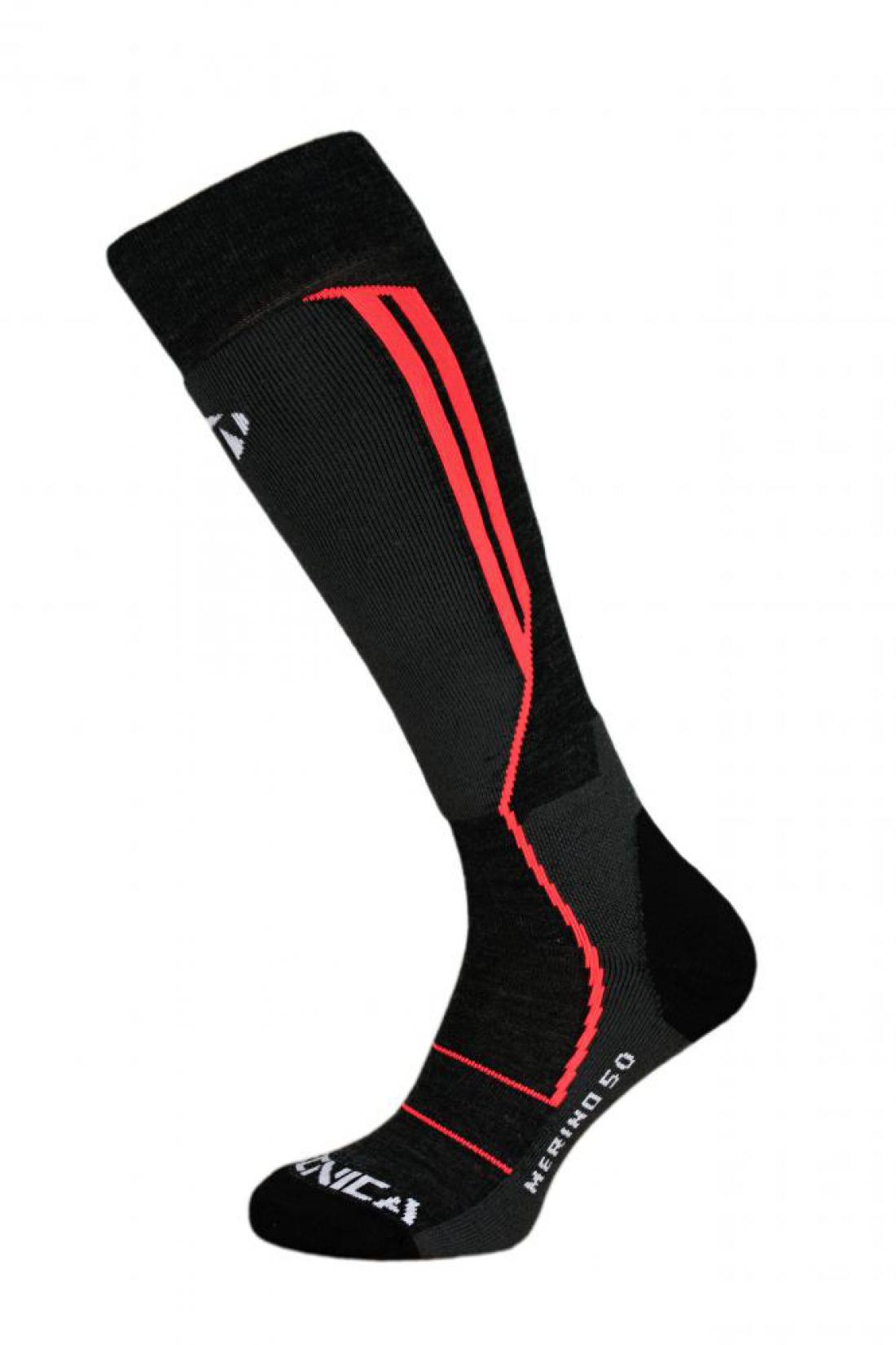 Merino 50 ski socks, black/neon pink