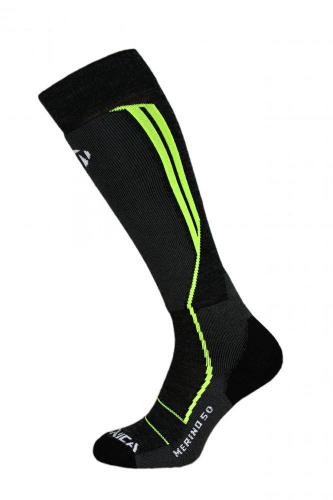 Merino 50 ski socks, black/neon yellow